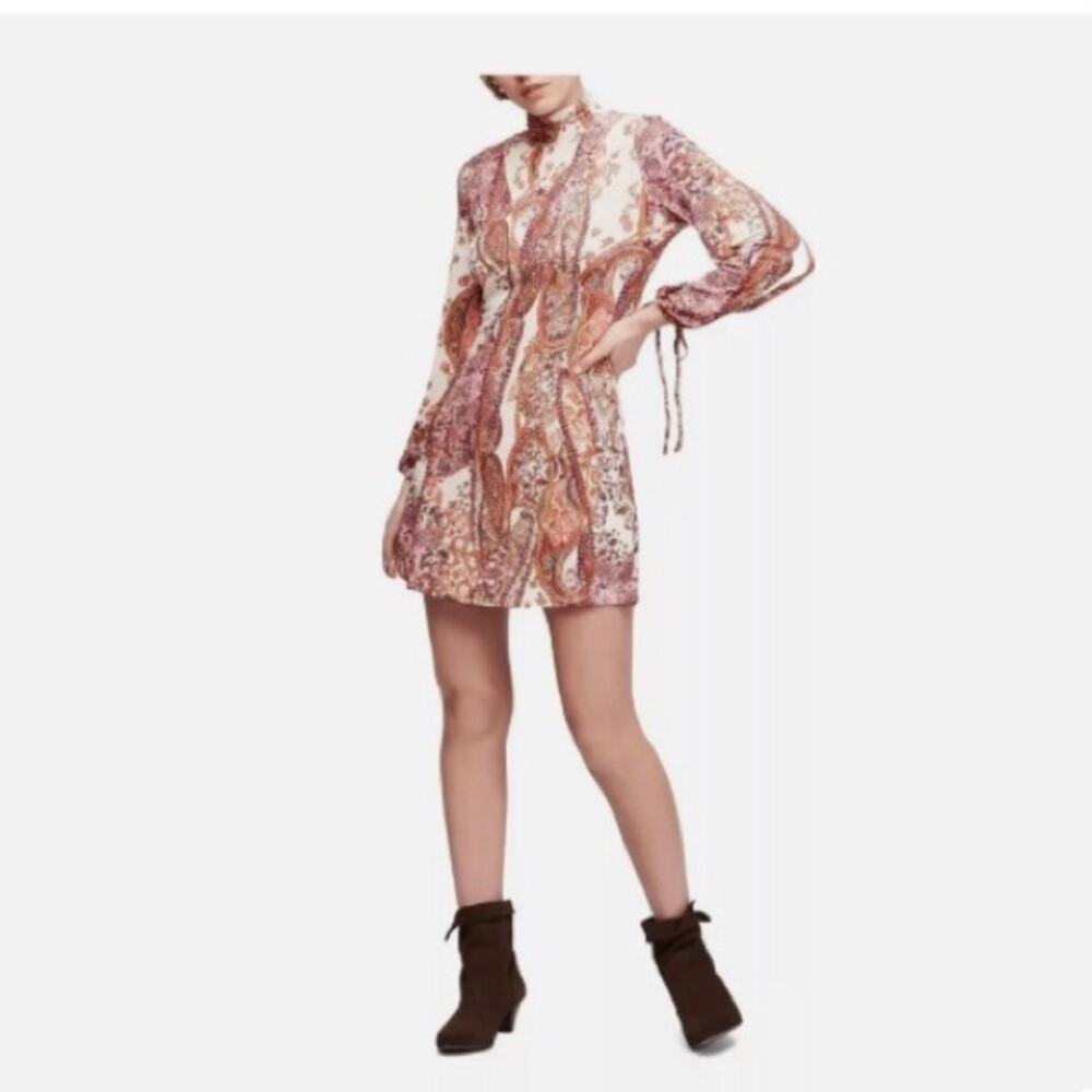 Free people sm all dolled up midi dress mock neck open back boho festival artsy